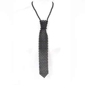 Black Pearl Neck Tie Statement Necklace